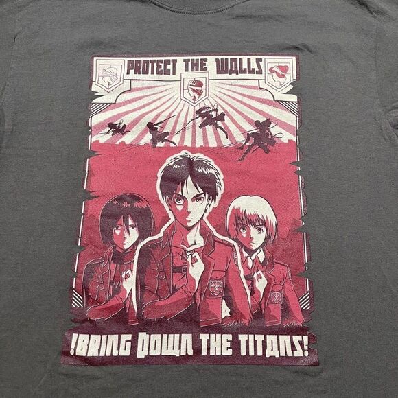 Attack on Titan Final Protect The Wall T-Shirt Mens Size Medium Gray Grey - Picture 2 of 7